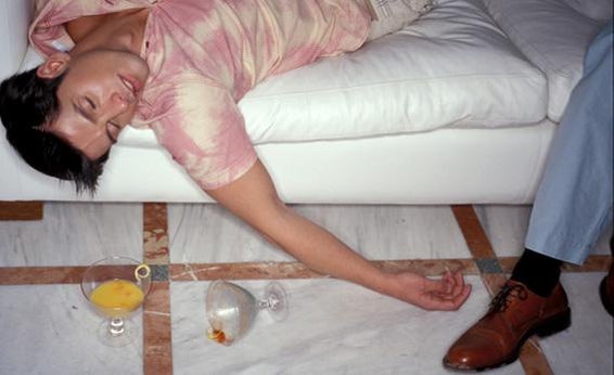 Drunk and out.